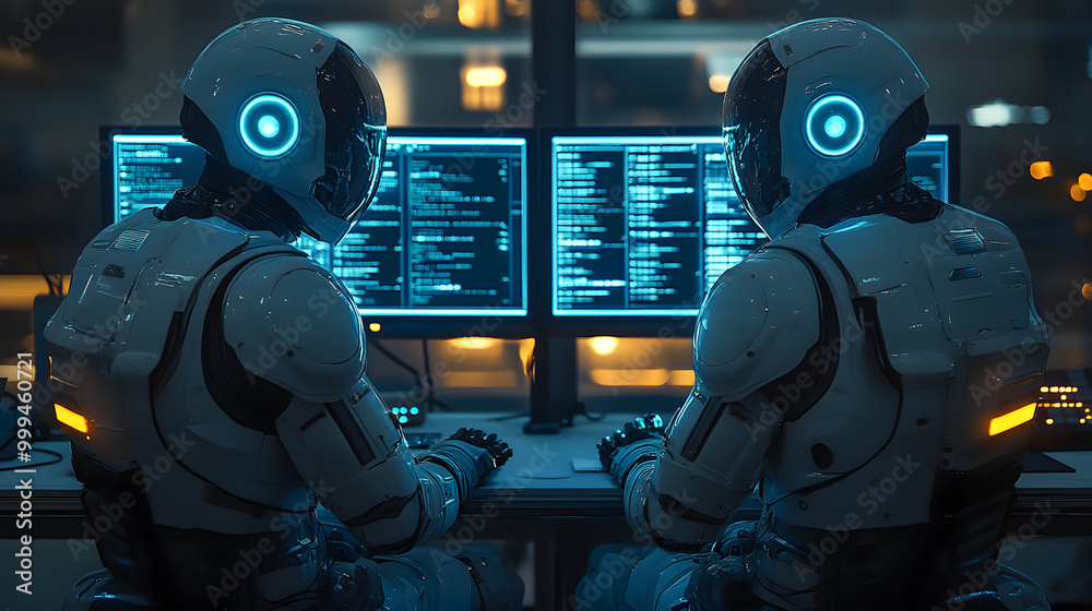 A Robot and a Businessman Sit Side by Side
A Robot and a Businessman Sit Side by Side