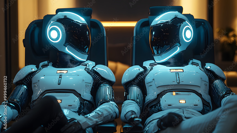 A Robot and a Businessman Sit Side by Side
A Robot and a Businessman Sit Side by Side