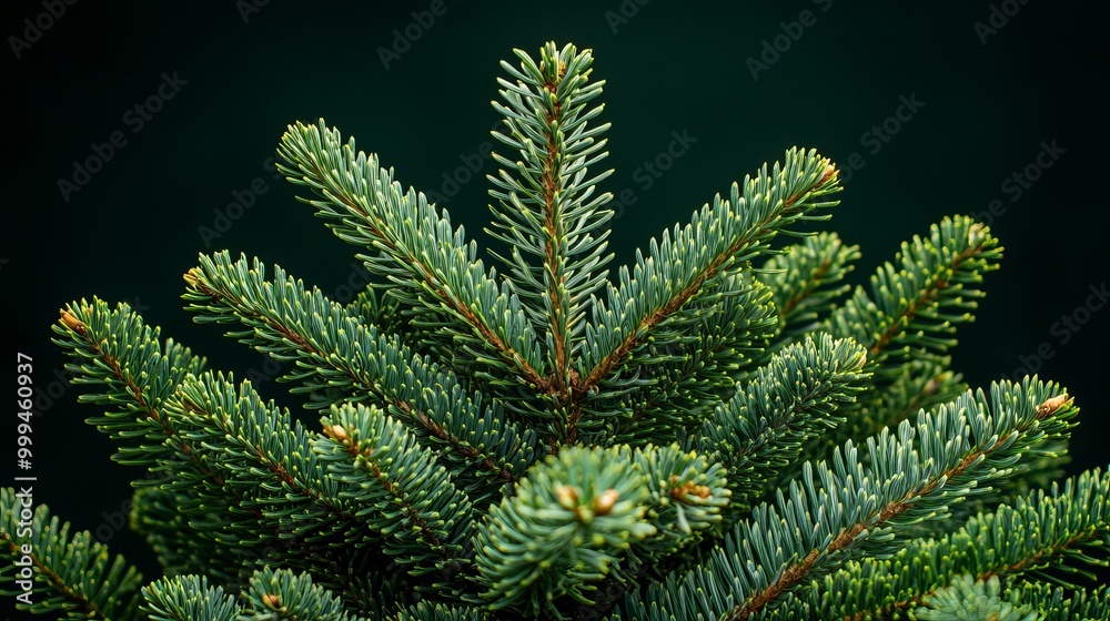 Close-up view of evergreen pine tree branches against a dark backdrop Close-up view of evergreen pine tree branches against a dark backdrop