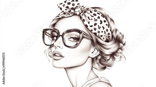 Stylish portrait of a woman with glasses and a headband in a modern design