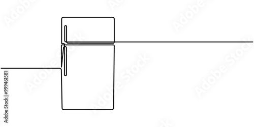 Open retro refrigerator continuous line drawing. One line art of home appliance, kitchen, electrical, freezer, food storage, One single line drawing of refrigerator home appliance. Electricity kitchen