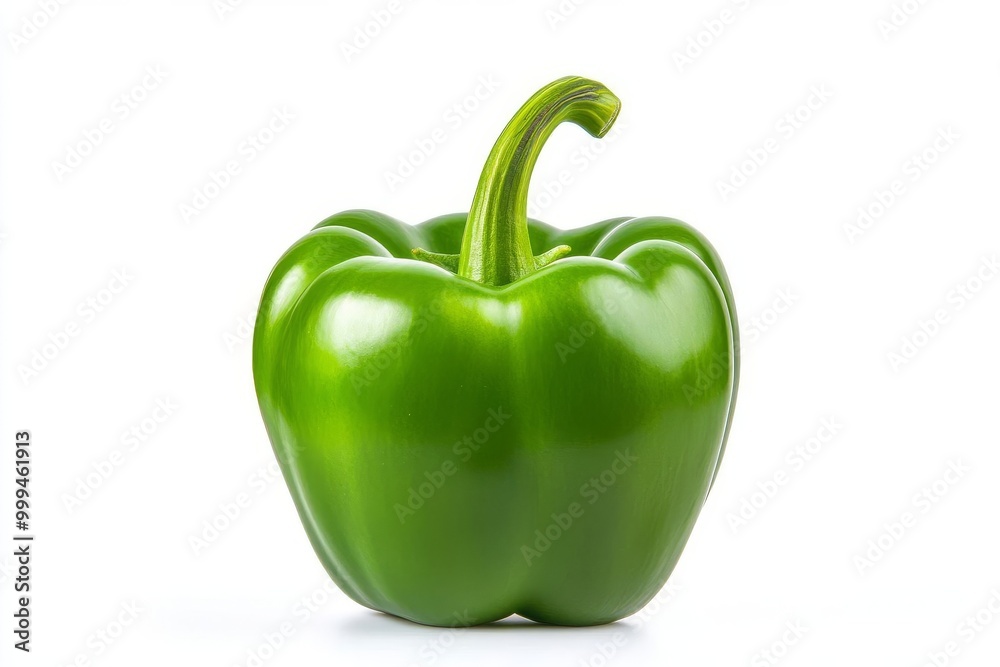 Fresh Green Bell Pepper Isolated on White Background with Fine Texture and Vibrant Color Detail Fresh Green Bell Pepper Isolated on White Background with Fine Texture and Vibrant Color Detail