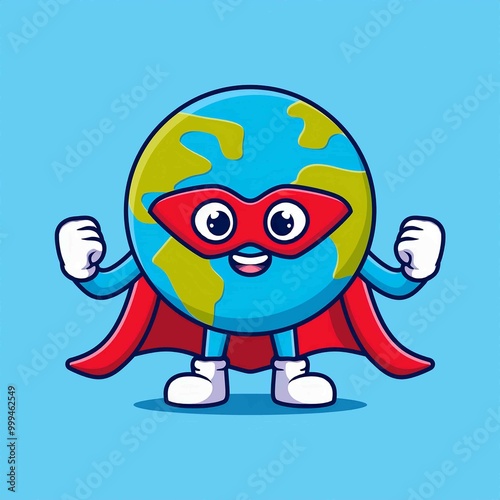 cute earth super hero mascot Cartoon Vector