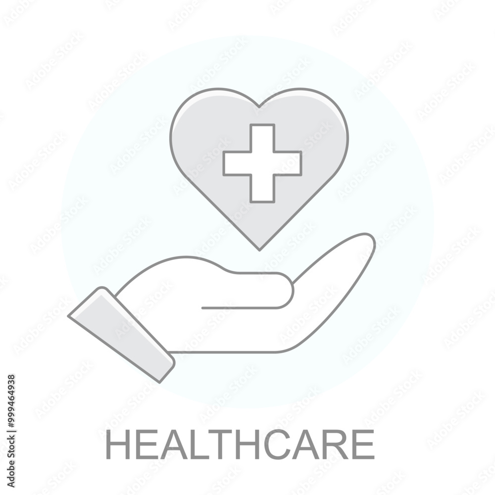 Vector icon for Healthcare. Hand holding a heart symbol with a cross to represent medical services and health support. Vector icon for Healthcare. Hand holding a heart symbol with a cross to represent medical services and health support.