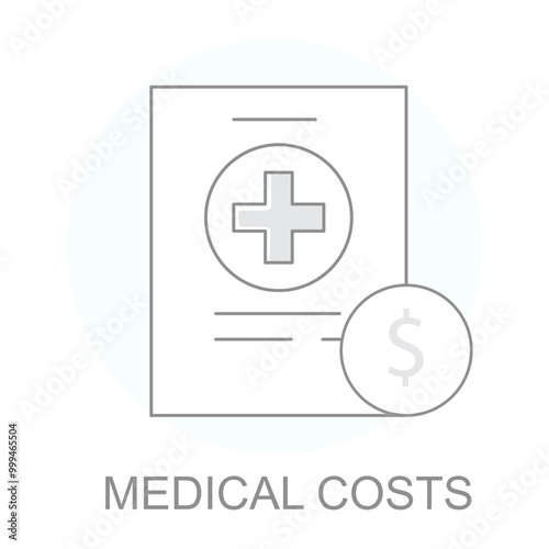 Vector icon for Medical Costs. Document and dollar symbol representing medical billing and healthcare expenses.