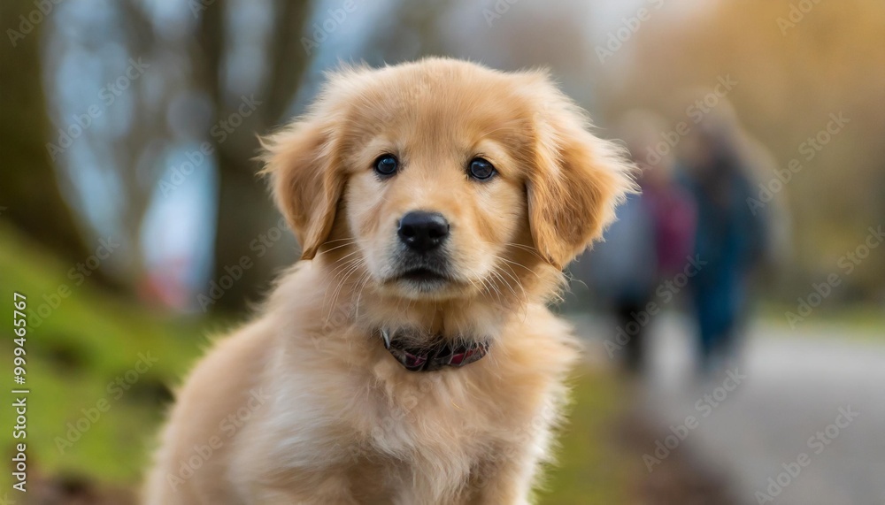 Isolated golden retriever puppy with depth of field showcasing fluffy fur and playful expression Isolated golden retriever puppy with depth of field showcasing fluffy fur and playful expression