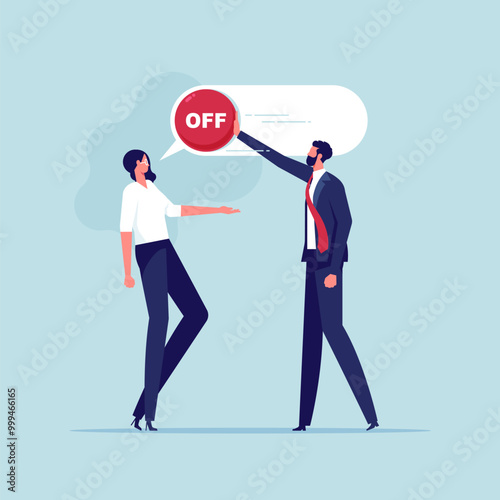 Freedom of speech, listen to employee opinion, work hierarchy boundary, censorship or inequality concept, company employee people speak to executive management but denied