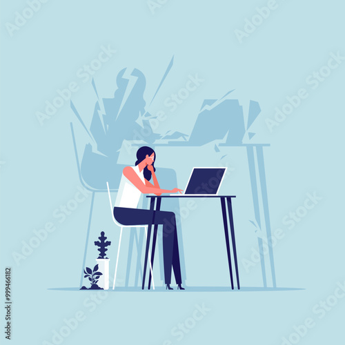 Post traumatic stress disorder. Female character suffering from mental disorder, dealing with despair, fear and pain. Anxiety and depression disease