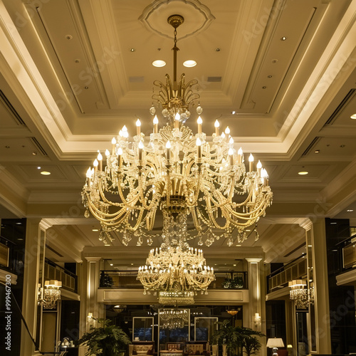 Decorate interior with Luxury Style and Elegance with Chandeliers in Lobby Hotel