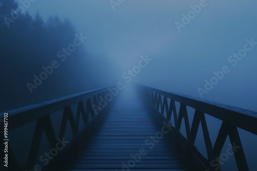 wooden bridge in fog