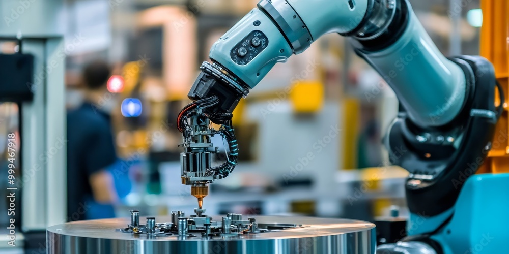 an industrial robotic arm, demonstrating an AI-controlled assembly process, delivering high precision and efficiency in manufacturing. an industrial robotic arm, demonstrating an AI-controlled assembly process, delivering high precision and efficiency in manufacturing.
