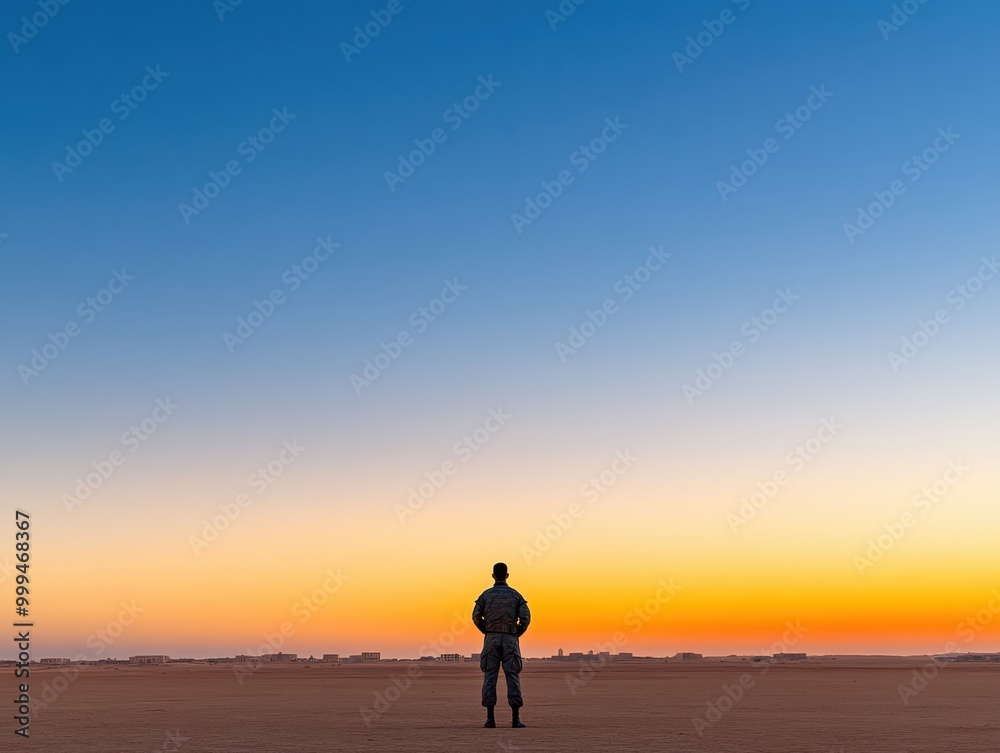 A solitary figure stands against a vibrant sunset, surrounded by expansive landscape, evoking a sense of tranquility and reflection. A solitary figure stands against a vibrant sunset, surrounded by expansive landscape, evoking a sense of tranquility and reflection.