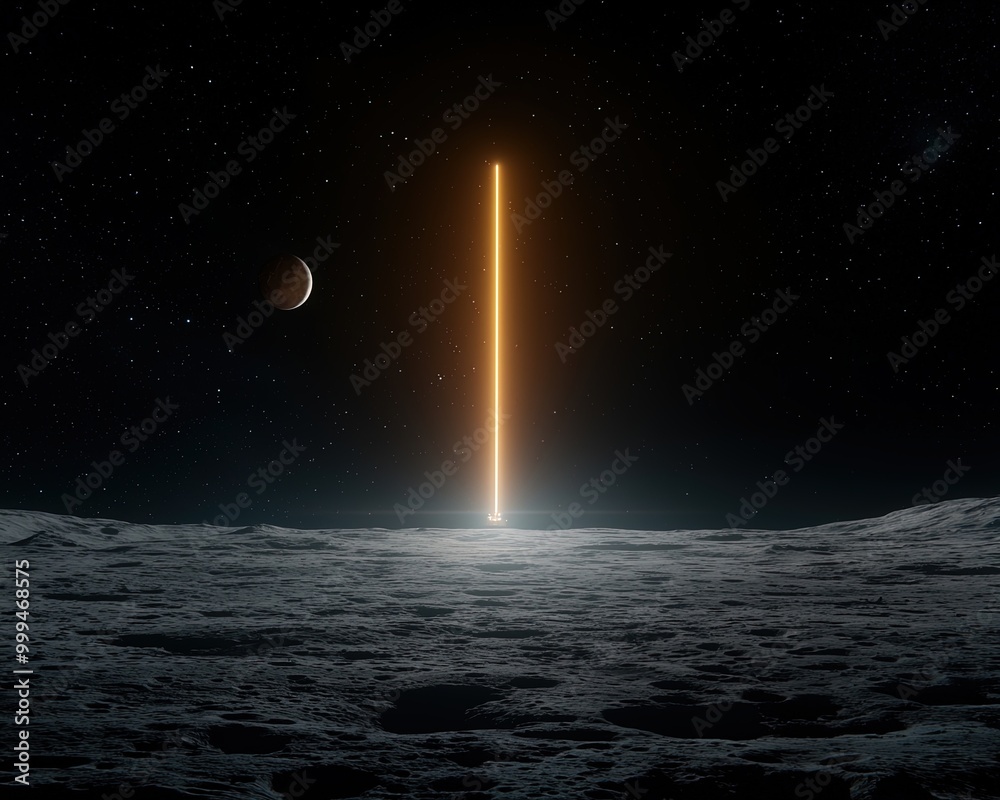 Ethereal Light Beam on Lunar Surface with Celestial Body Ethereal Light Beam on Lunar Surface with Celestial Body