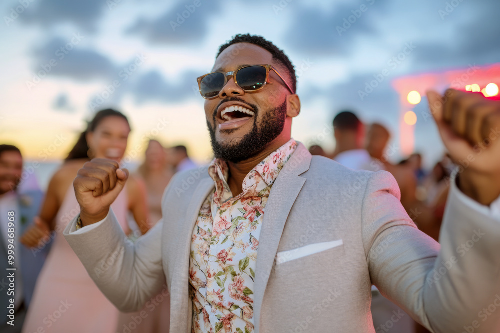 Fototapeta premium Man Celebrating at Outdoor Wedding Party