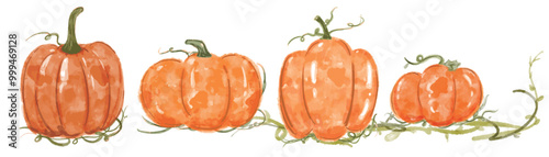 Watercolor illustration style pumpkin, Halloween elements, decorations.