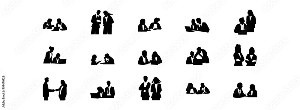 Business Teamwork Silhouette Element flat illustration set. Vector art  illustration isolated.