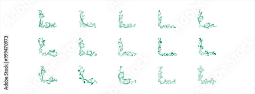 Creeping Leaf Corner flat illustration set. Vector art illustration isolated.