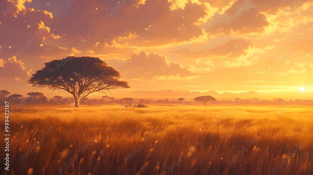 custom made wallpaper toronto digitalGolden Sunset Over an African Savanna with a Lone Tree