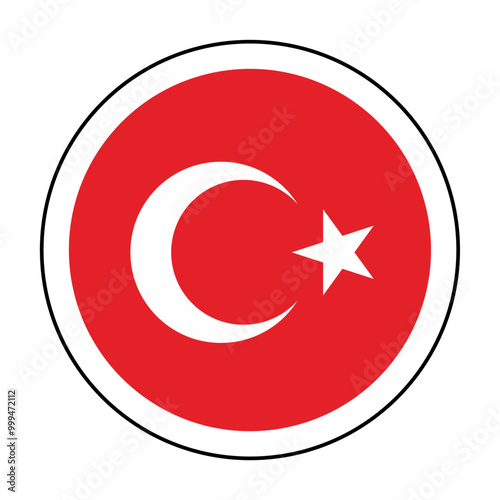 A round icon in the colors of the Turkish flag. "Made in Turkey" logo concept.