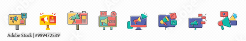 Set of digital marketing line icons, Digital Marketing set of web icons. Marketing icons for web and mobile app. analytics, ads, Megaphone Icon, Advertising and distribution