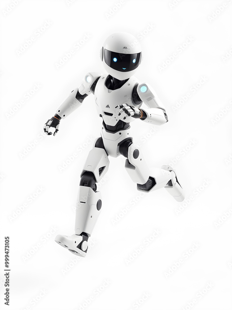 3D rendering of a robot running isolated on white background 3D rendering of a robot running isolated on white background