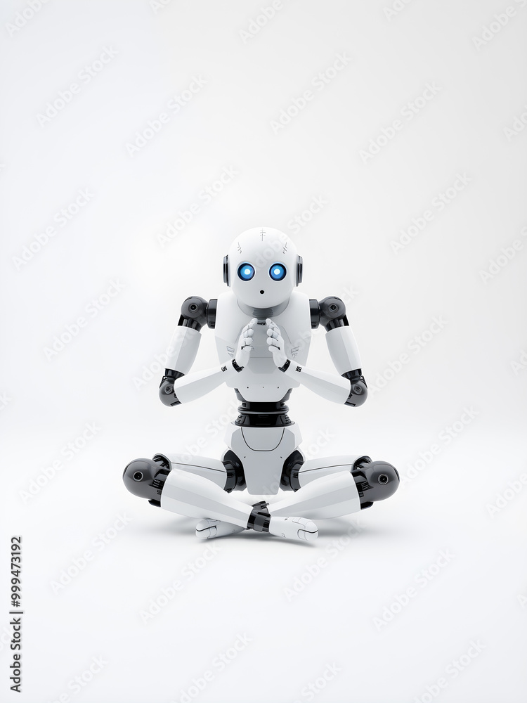 3d rendering of a robot sitting on the floor with white background 3d rendering of a robot sitting on the floor with white background