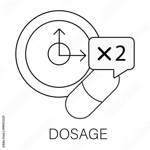 Vector icon for Dosage. Medicine and calendar representing medication dosage and prescription schedules.