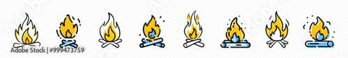 Campfire symbol bonfire vector icon, Fire wood and bonfire icon, Fire icon vector. fire sign and symbol, Fire sign. Fire flame icon isolated on white background. 