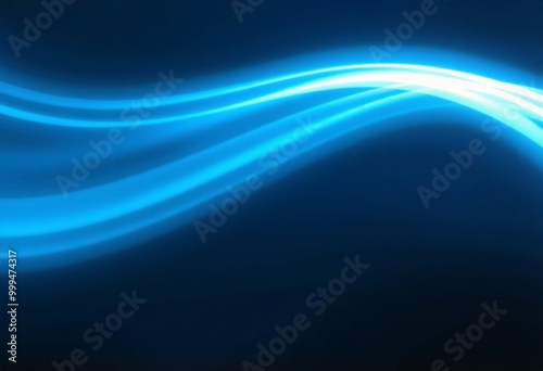 Abstract blue glowing waves on dark background.