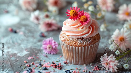 Obraz na płótnie Tan surfaced colorful cupcake with fresh decorations w salonie