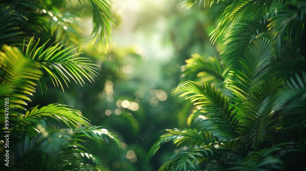 Blur background of dense tropical jungle with palm trees. Realistic 3D render of an exotic forest. Wilderness exploration and tropical flora concept. Tropical forest surrounded with palm tree. Spate. Blur background of dense tropical jungle with palm trees. Realistic 3D render of an exotic forest. Wilderness exploration and tropical flora concept. Tropical forest surrounded with palm tree. Spate.