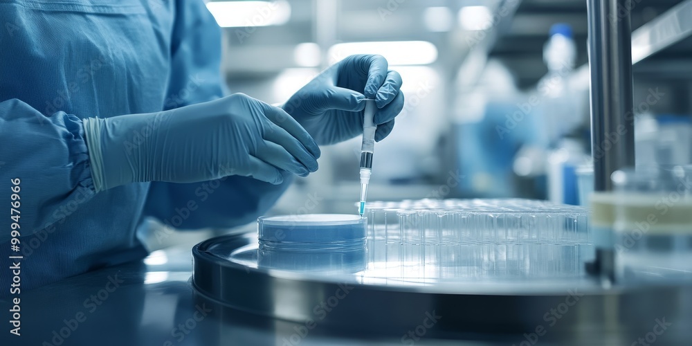 High-resolution shot of a lab worker following aseptic techniques, with gloves and sterilization tools in focus. High-resolution shot of a lab worker following aseptic techniques, with gloves and sterilization tools in focus.