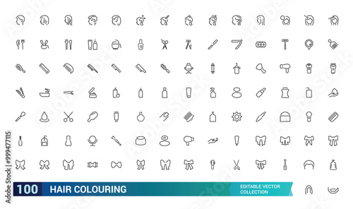 Hair coloring and styling process line icon set, Editable Stroke. Pixel Perfect. Outline icons collection. editabale stroke icons set.