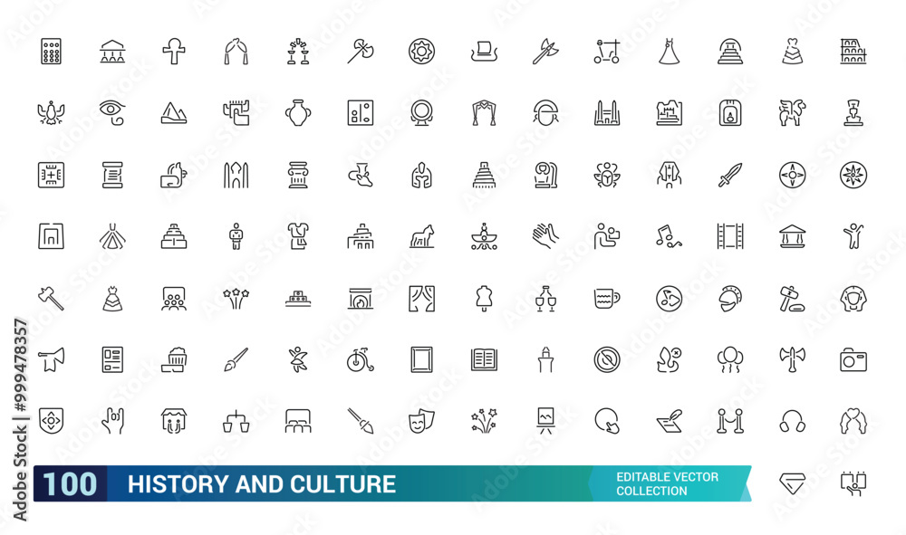 History And Culture line icons collection. web UI icons set in a flat design. Thin outline editable stroke icon set, Pixel perfect, vector illustration. History And Culture line icons collection. web UI icons set in a flat design. Thin outline editable stroke icon set, Pixel perfect, vector illustration.