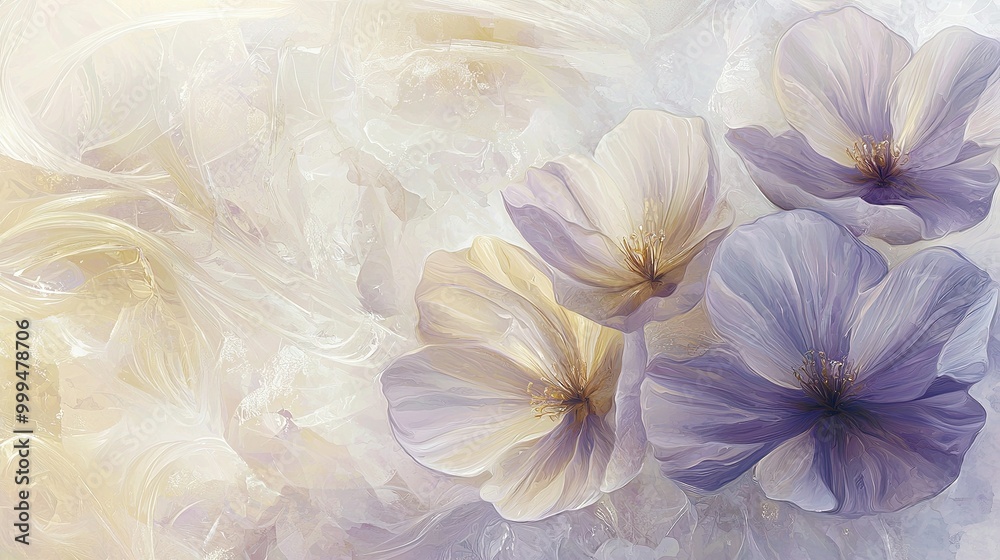 A vibrant depiction of blue-white blooms against a white-yellow canvas, featuring radiant swirls emanating from petal edges A vibrant depiction of blue-white blooms against a white-yellow canvas, featuring radiant swirls emanating from petal edges