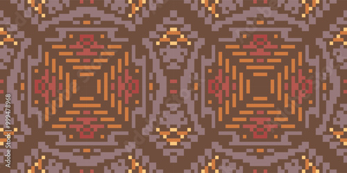 Ethnic Fabric Pixel Watercolor Ikat Patternfolk Embroidery, Aztec Geometric Ornament Print. Design for Carpet, Wallpaper, Clothing, Wrapping, Fabric