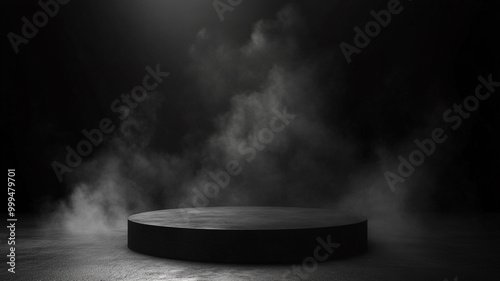 Dramatic Dark Stage with Fog and Spotlight