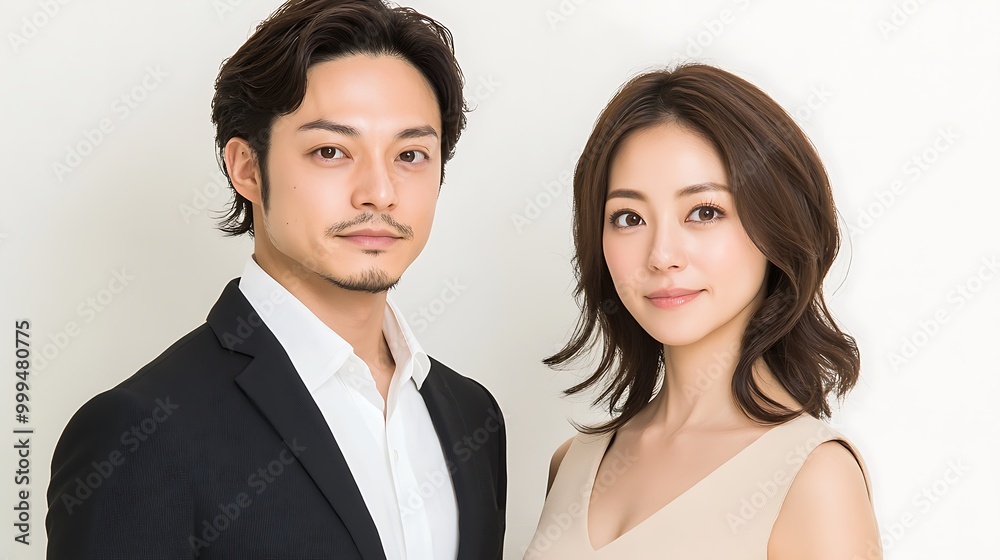 Stylish young couple posing together in a bright and modern setting showcasing confidence and elegance Stylish young couple posing together in a bright and modern setting showcasing confidence and elegance