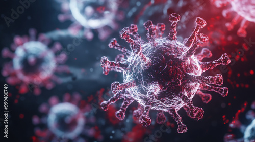 microscopic view of Human Immunodeficiency Virus (HIV-1) - Retroviridae virus, medical media image