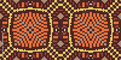 Aztec Pixel Ethnic Geometric Patternfolk Embroidery, Aztec Geometric Ornament Print. Design for Carpet, Wallpaper, Clothing, Wrapping, Fabric