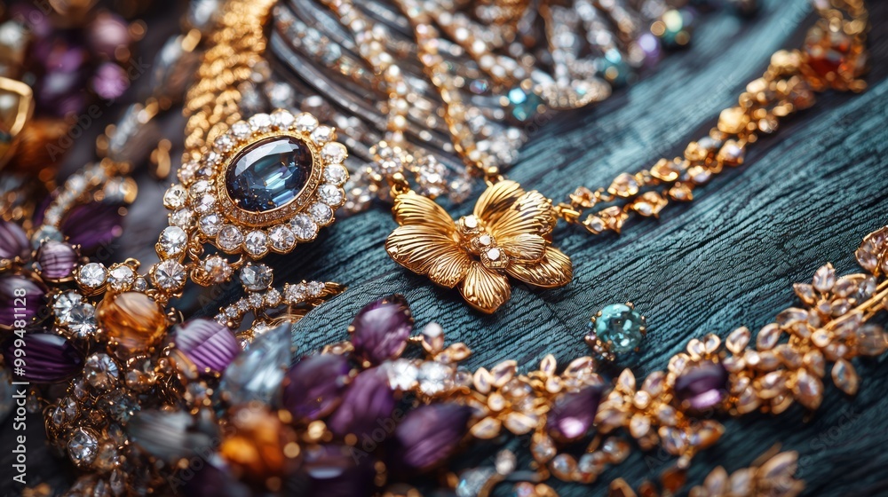 Exquisite Jewelry Collection Displayed on Textured Surface, Showcasing Craftsmanship and Elegance Exquisite Jewelry Collection Displayed on Textured Surface, Showcasing Craftsmanship and Elegance