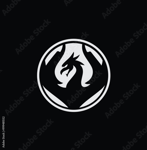 Flying winged dragon silhouette logo design.