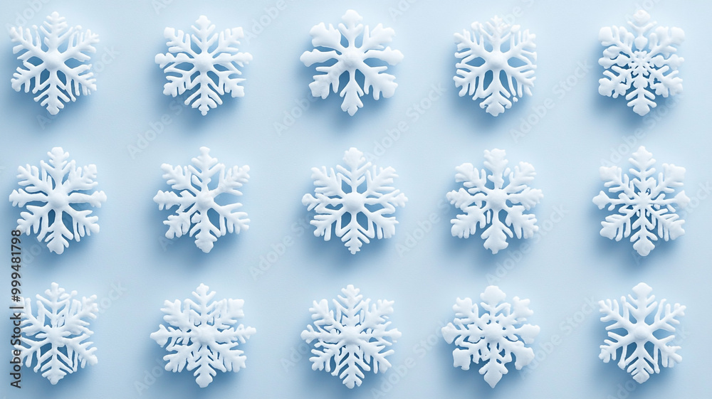 set of snowflakes on white set of snowflakes on white