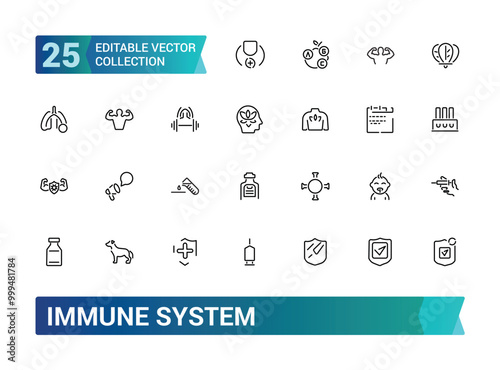 Immune system line icons set. Outline set of immune system vector icon for web and ui design, Thin line icons pack, Editable stroke. Pixel perfect, vector illustration.