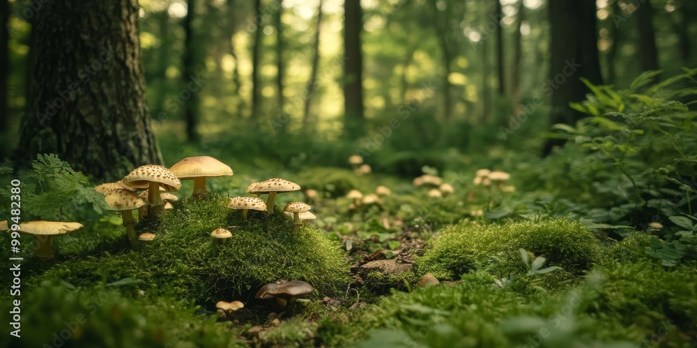 a forest floor, with mushrooms and moss creating a rich, textured landscape a forest floor, with mushrooms and moss creating a rich, textured landscape