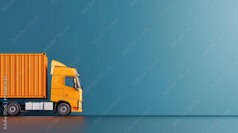An orange truck parked against a minimalistic blue background, showcasing modern transportation and logistics concepts. An orange truck parked against a minimalistic blue background, showcasing modern transportation and logistics concepts.