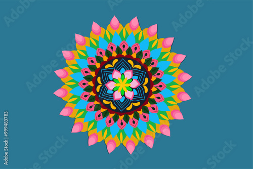  hand drawn Ethnic mandala pattern on blue background photo