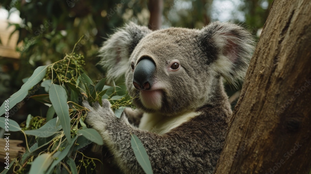 Fototapeta premium Koala Eating Eucalyptus Leaves