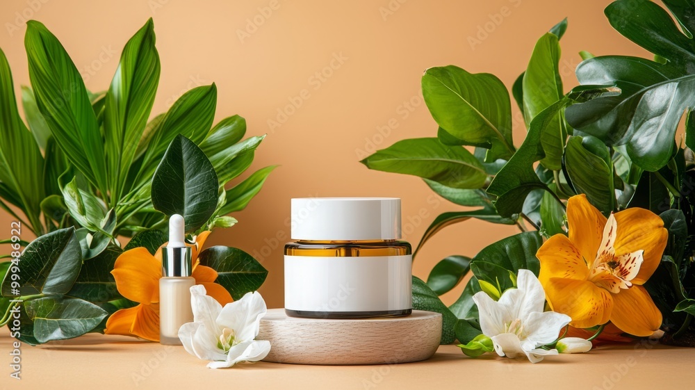 Natural Beauty Products with Tropical Plants and Flowers