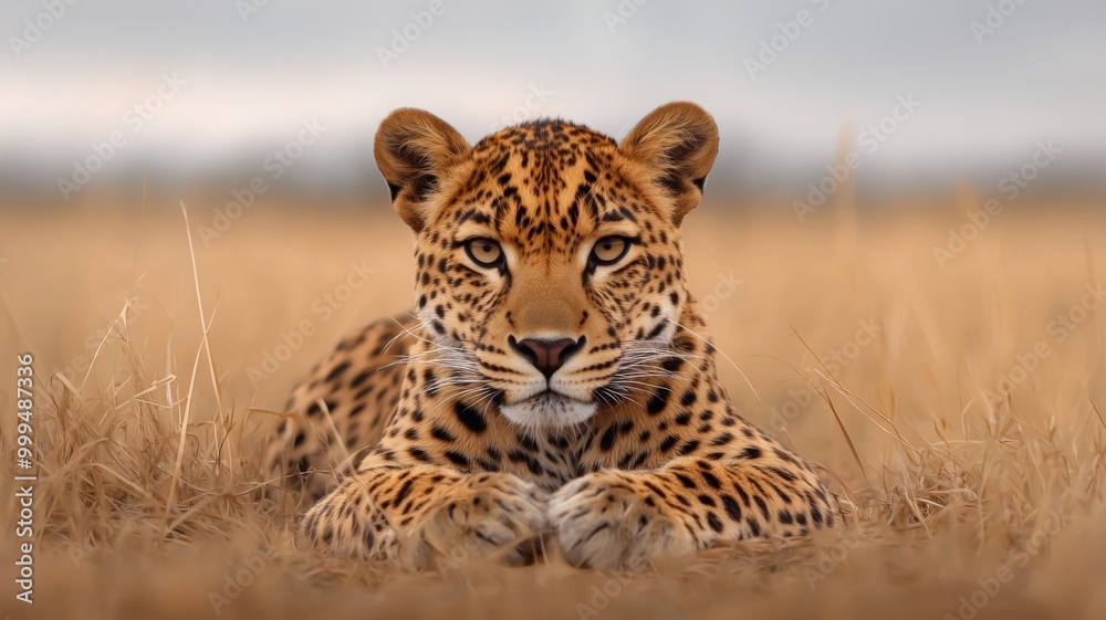 Majestic Leopard Lying in Tall Grass Majestic Leopard Lying in Tall Grass